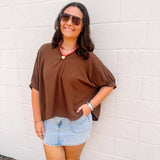 Zenana Cool Breeze Blouse in Brown