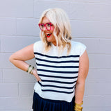 Zenana Oversized Striped Sweater Vest Black
