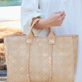 Caroline Hill Melissa Tote Bag Natural Quilted