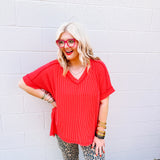 Zenana Corded Ribbed Top Red