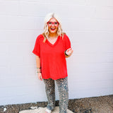 Zenana Corded Ribbed Top Red