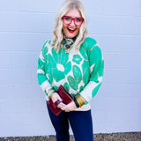 Sew in Love Green/Taupe Floral Sweater
