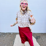 Oddi Taupe Plaid Blouse