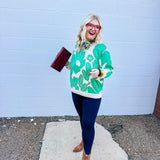 Sew in Love Green/Taupe Floral Sweater