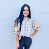 Oddi Taupe Plaid Blouse