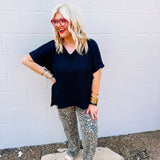 Zenana Corded Ribbed Top Black