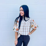 Oddi Taupe Plaid Blouse