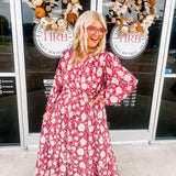Oddi Burgundy Floral Maxi Dress