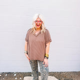 Zenana Corded Ribbed Top Brown