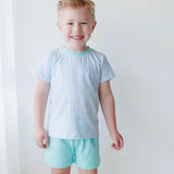 JellyBean Blue Gingham and Mint Short Set