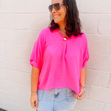 Zenana Cool Breeze Blouse in Hot Pink