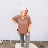 Zenana Corded Ribbed Top Brown