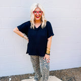 Zenana Corded Ribbed Top Black