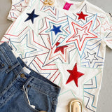 Queen of Sparkle White, Red, and Blue Groovy Star Tee