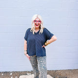 Zenana Corded Ribbed Top Charcoal