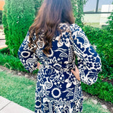 Fall Tropics Printed Dress in Navy