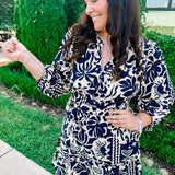 Fall Tropics Printed Dress in Navy