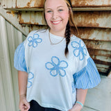 Fall Flowery French Terry Top in Blue