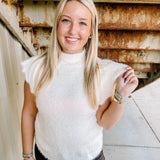 Fuzzy Mock Neck Sweater in Ivory
