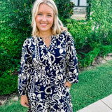 Fall Tropics Printed Dress in Navy