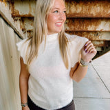 Fuzzy Mock Neck Sweater in Ivory