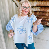 Fall Flowery French Terry Top in Blue