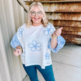 Fall Flowery French Terry Top in Blue