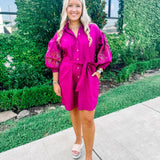 Raspberry Wine Poplin Shirt Dress S-3X