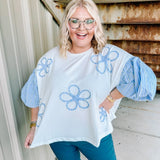 Fall Flowery French Terry Top in Blue