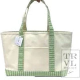 TRVL Canvas Natural Gingham Leaf Trim Medium Tote