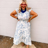 Oddi: Blue Florals Midi Dress (S-3X)