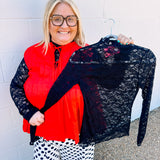 Stylive Sheer Lace Long Sleeve Top - Black
