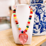 Hart Designs: Bright Multicolor Bubble Necklace with Pink Heart