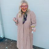 Sweetheart Gingham Midi Dress in Taupe