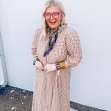 Sweetheart Gingham Midi Dress in Taupe
