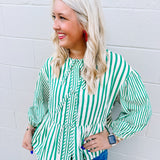 Add a Bow Striped Top in Green