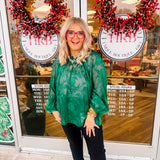 Oddi Hunter Green Jacquard Blouse