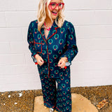 Oddi Navy/Red Christmas Wreath PJ Top