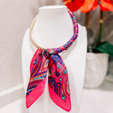 Karlie Beaded Scarf Necklace: Dark Pink + Blue