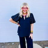 Oddi Black Sequin Sleeved Top