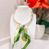 Karlie Beaded Scarf Necklace: Green + Lime