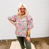 Oddi Olive Floral Blouse
