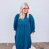 Fall in the City Teal Striped Midi Dress