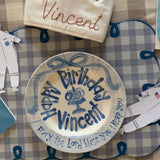 Heirloom Birthday Plate: Blue Plaid with Bible Verse