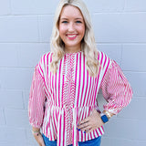 Add a Bow Striped Top in Fuchsia