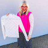 Stylive Sheer Lace Long Sleeve Top - Ivory