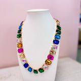 Gold Digger: Emerald Cut Multicolor Crystal Necklace