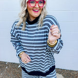 Stripe It Up Mock Neck Top - Blue/Black