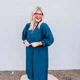 Fall in the City Teal Striped Midi Dress