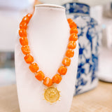Hart Designs Paw Print Orange Square Beaded Necklace